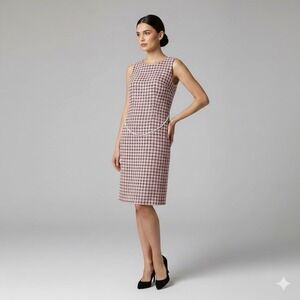 Jessica Howard‎ Womens Size 14 Pink Black Tweed Dress Pearl Waist Accent Work